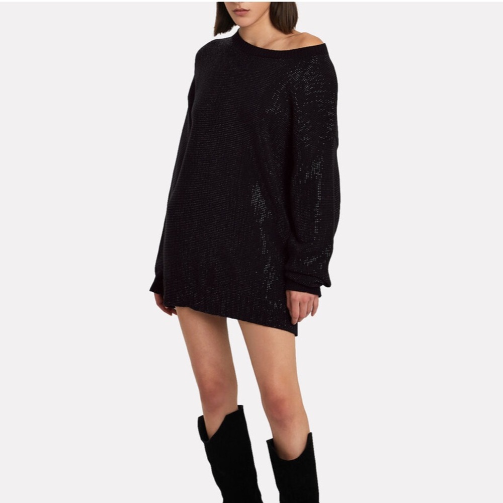 RtA “Celeste” Black Metallic Flecked Mini Sweater Dress, Size XL. Retail $455.